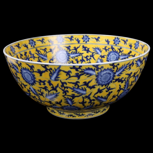 94 - Large Chinese blue and yellow glaze porcelain bowl, diameter 35.5cm