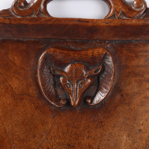 174 - An unusual hardwood carved tray with bats and snakes carved to central panel, length 61cm, width 33c... 