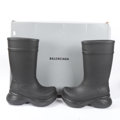 177 - A pair of Balenciaga Croc boots in black rubber, size 39/6, in original box with dust covers