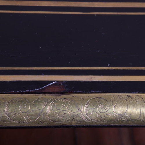 183 - A Louis XIV design Bureau Mazarin or pedestal desk, ebonised and inlaid all over with geometric line... 