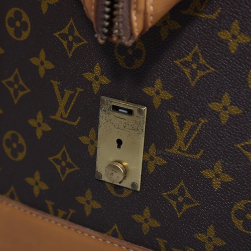 169 - LOUIS VUITTON - Gladstone style bag with monogrammed fabric and tan leather, circa 1980s, brown cott... 