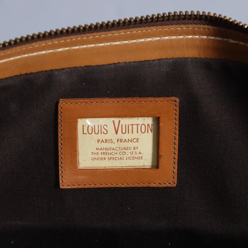 169 - LOUIS VUITTON - Gladstone style bag with monogrammed fabric and tan leather, circa 1980s, brown cott... 