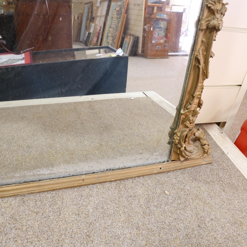 44 - A large 19th century Rococo style gilt-gesso framed pier glass wall mirror, overall height 210cm, wi... 