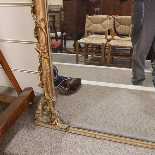 44 - A large 19th century Rococo style gilt-gesso framed pier glass wall mirror, overall height 210cm, wi... 