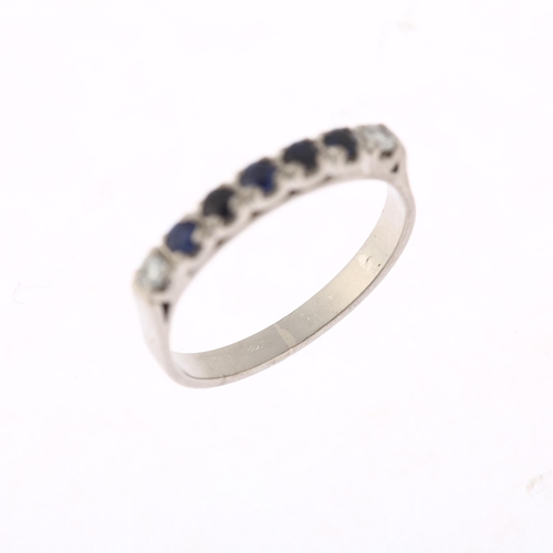 1382 - A mid-20th century 9ct white gold seven stone sapphire and diamond half hoop ring, set with round-cu... 