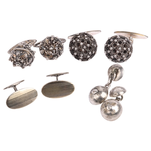 1673 - 4 pairs of Scandinavian silver Folk Art cufflinks, largest 17mm, 33.8g total (4 pairs)