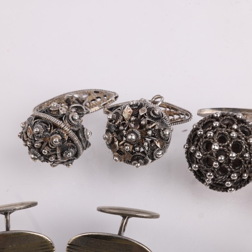 1673 - 4 pairs of Scandinavian silver Folk Art cufflinks, largest 17mm, 33.8g total (4 pairs)