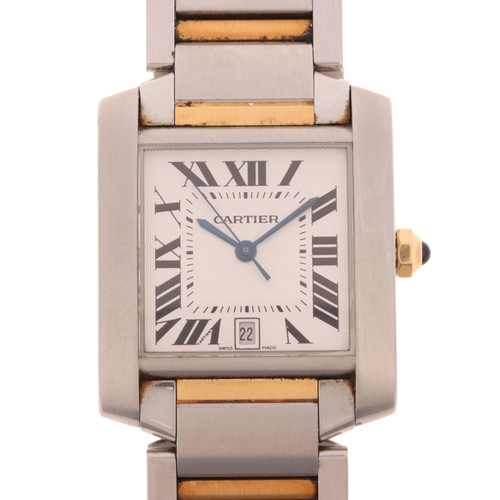 1005 - CARTIER - a bi-metal Tank Francaise automatic calendar bracelet watch, ref. 2302, silvered engine tu... 