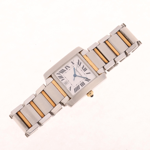 1005 - CARTIER - a bi-metal Tank Francaise automatic calendar bracelet watch, ref. 2302, silvered engine tu... 