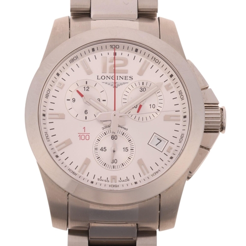 1006 - LONGINES - a stainless steel Conquest quartz chronograph calendar bracelet watch, ref. L3.700.4, cir... 