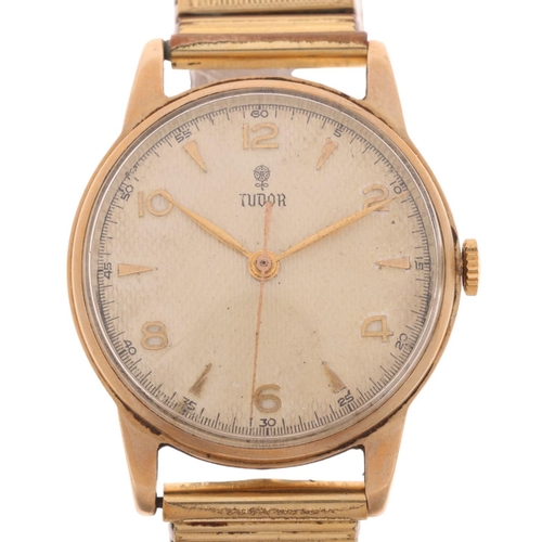 1012 - TUDOR - a Vintage 9ct gold mechanical bracelet watch, ref. 12856, circa 1950s, silvered honeycomb di... 