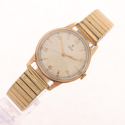 1012 - TUDOR - a Vintage 9ct gold mechanical bracelet watch, ref. 12856, circa 1950s, silvered honeycomb di... 