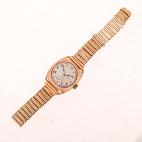 1020 - A Second World War Period 9ct rose gold cushion-cased mechanical bracelet watch, circa 1940s, silver... 