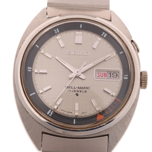 1022 - SEIKO - a Vintage stainless steel Bell-Matic automatic calendar bracelet watch, ref. 4006-6011, circ... 