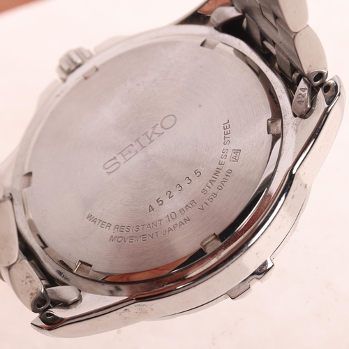 1024 - SEIKO - a stainless steel Solar 100M quartz day/date bracelet watch, ref. V158-0AH0, black dial with... 