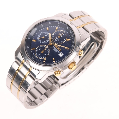 1025 - SEIKO - a stainless steel quartz chronograph bracelet watch, ref. 7T92-0BF0, blue dial with applied ... 