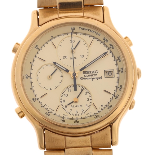 1026 - SEIKO - a gold plated stainless steel quartz chronograph calendar bracelet watch, ref. 7T32-6A5A, ch... 