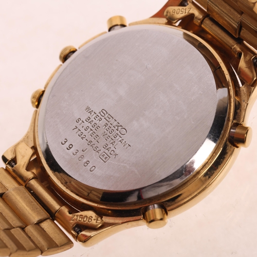 1026 - SEIKO - a gold plated stainless steel quartz chronograph calendar bracelet watch, ref. 7T32-6A5A, ch... 