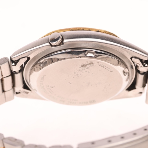 1028 - SEIKO 5 - a gold plated stainless steel automatic day/date bracelet watch, ref. 7S36-3250, white dia... 