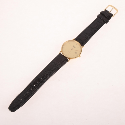 1032 - LONGINES - an 18ct gold quartz calendar wristwatch, ref. 7024-156, circa 1990s, champagne dial with ... 