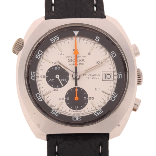 1033 - SICURA (PRE BREITLING) - a Vintage stainless steel automatic chronograph calendar wristwatch, ref. 9... 