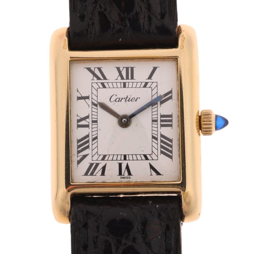 1036 - CARTIER - an 18k gold electroplated Tank mechanical wristwatch, ref. 5512106, white dial with black ... 