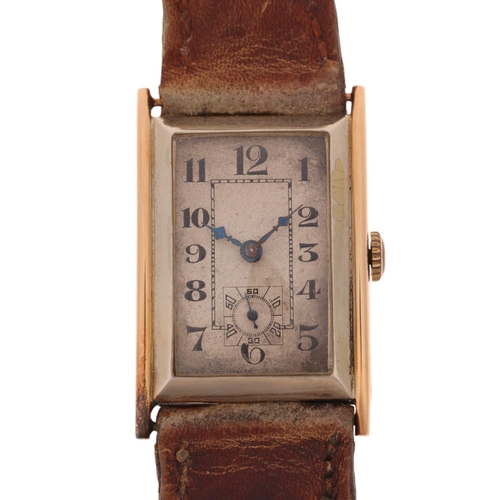 1038 - BUREN - an Art Deco 9ct rose gold mechanical wristwatch, circa 1920s, engine turned silvered dial wi... 