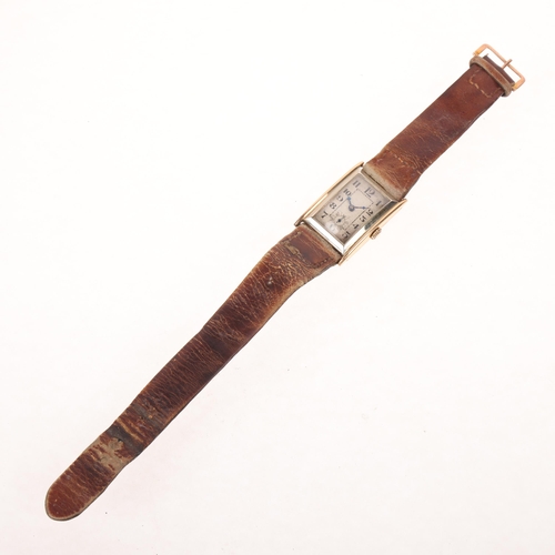 1038 - BUREN - an Art Deco 9ct rose gold mechanical wristwatch, circa 1920s, engine turned silvered dial wi... 