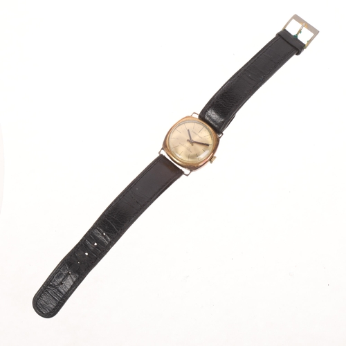 1042 - COROCRAFT - a 9ct gold cushion cased mechanical wristwatch, circa 1930s, champagne dial with black p... 