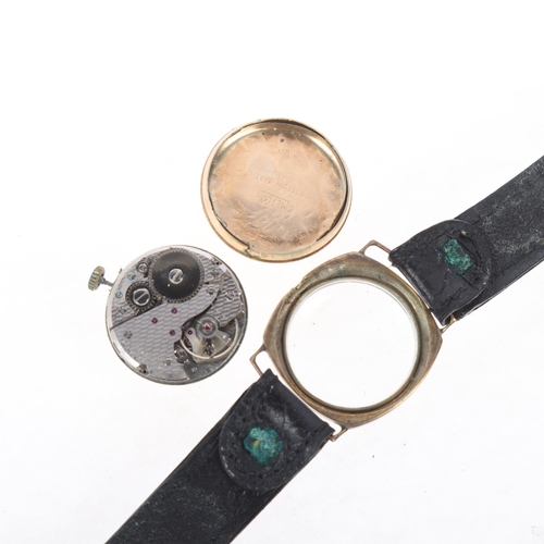 1042 - COROCRAFT - a 9ct gold cushion cased mechanical wristwatch, circa 1930s, champagne dial with black p... 