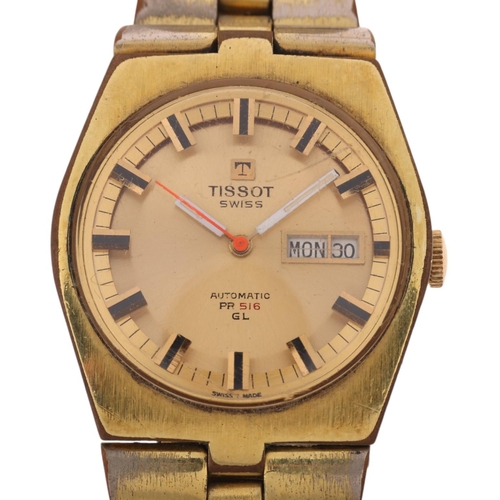 1044 - TISSOT - a gold plated stainless steel PR516 automatic calendar bracelet watch, ref. 46672-2X, circa... 