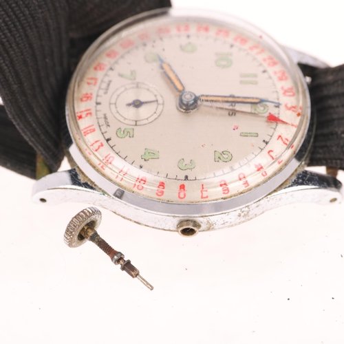 1046 - ORIS - a Vintage chrome plated mechanical calendar wristwatch, circa 1950s, silvered dial with lumin... 