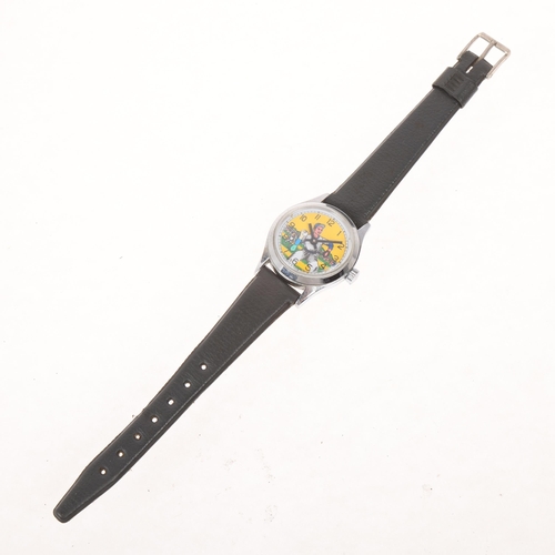 1049 - A Vintage stainless steel novelty 'Baseball' mechanical wristwatch, circa 1960s, printed baseball sc... 