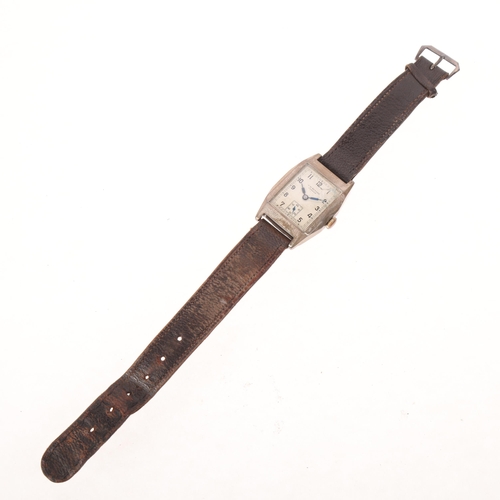 1051 - J W BENSON - an Art Deco silver mechanical wristwatch, circa 1930s, silvered dial with black Arabic ... 