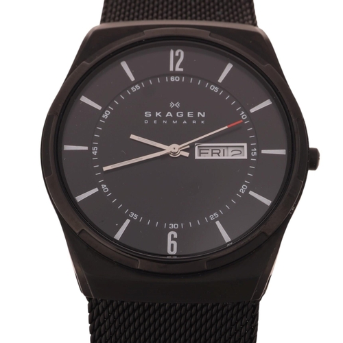 1053 - SKAGEN - a Melbye titanium and midnight steel quartz day/date bracelet watch, ref. SKW6006, black di... 