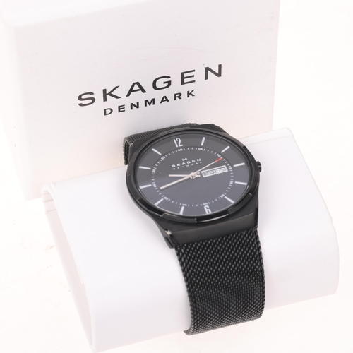 1053 - SKAGEN - a Melbye titanium and midnight steel quartz day/date bracelet watch, ref. SKW6006, black di... 