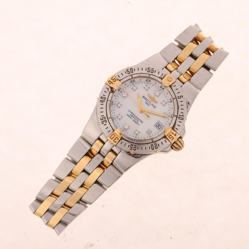 1056 - BREITLING - a lady's bi-metal Starliner quartz calendar bracelet watch, ref. B71340, mother-of-pearl... 