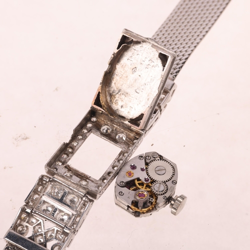 1058 - An Art Deco lady's French platinum diamond mechanical cocktail wristwatch, circa 1930s, silvered dia... 