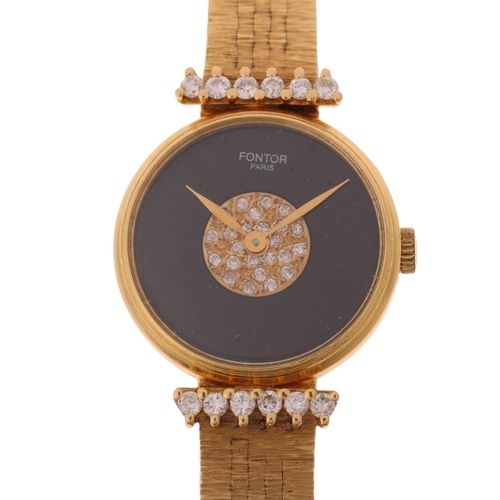 1059 - FONTOR - a Vintage lady's French 18ct gold diamond quartz cocktail wristwatch, circa 1960s, black on... 