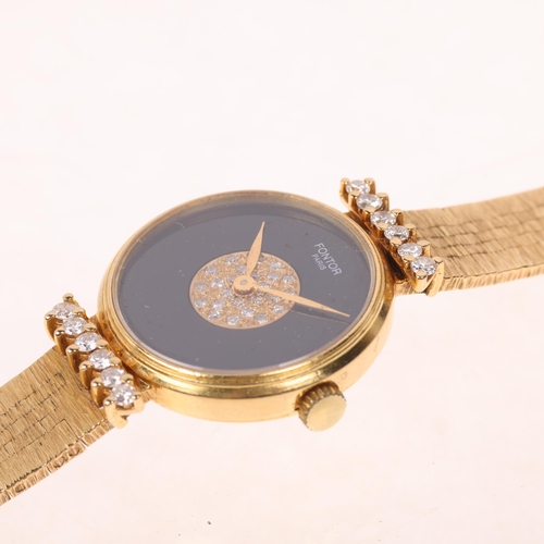 1059 - FONTOR - a Vintage lady's French 18ct gold diamond quartz cocktail wristwatch, circa 1960s, black on... 