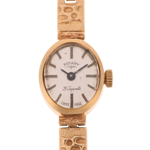 1065 - ROTARY - a lady's 9ct gold mechanical bracelet watch, circa 1960s, silvered brushed dial with applie... 