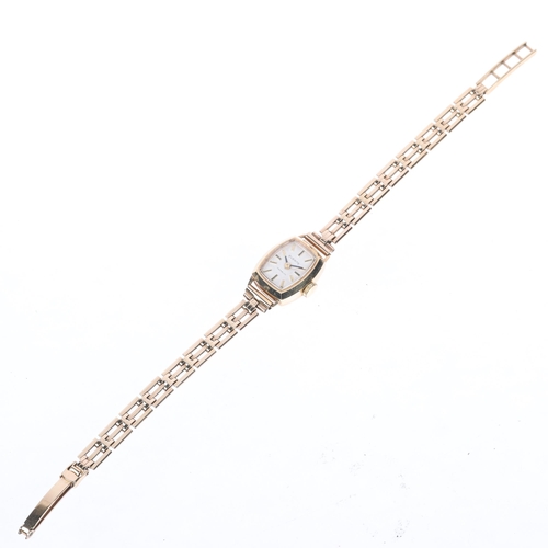 1066 - EVERITE - a lady's 9ct gold mechanical bracelet watch, circa 1960s, silvered dial with applied gilt ... 