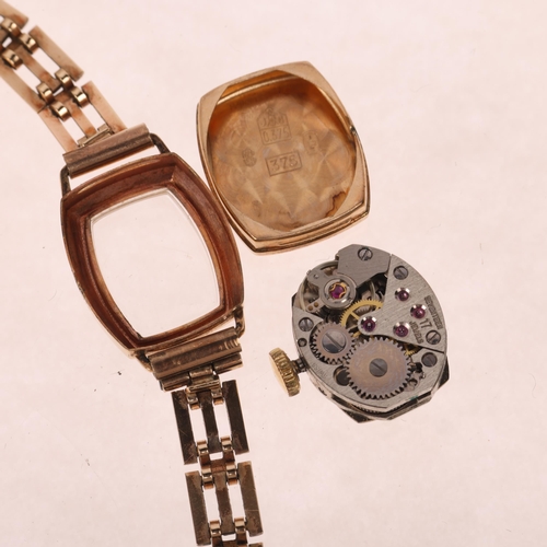 1066 - EVERITE - a lady's 9ct gold mechanical bracelet watch, circa 1960s, silvered dial with applied gilt ... 