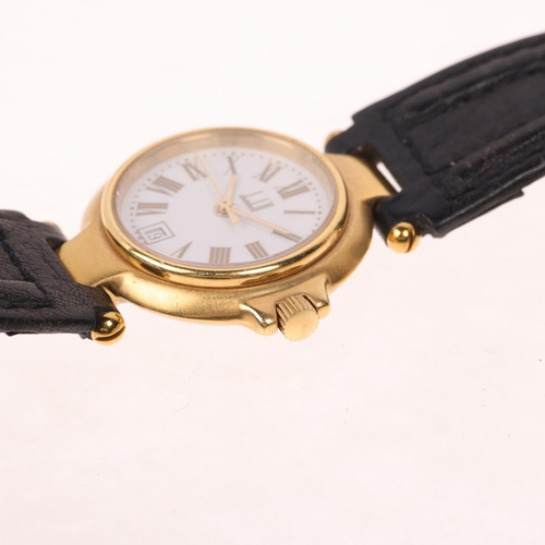 1067 - DUNHILL - a lady's gold plated stainless steel P12 quartz calendar wristwatch, white dial with gilt ... 