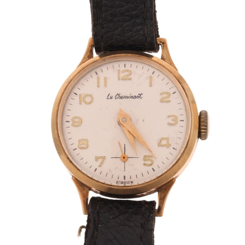 1070 - LE CHEMINANT - a lady's Vintage 9ct gold mechanical wristwatch, circa 1960s, silvered dial with appl... 