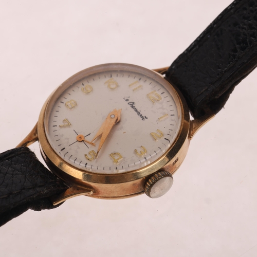 1070 - LE CHEMINANT - a lady's Vintage 9ct gold mechanical wristwatch, circa 1960s, silvered dial with appl... 