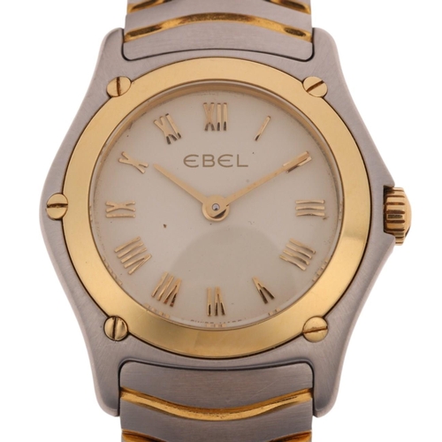 1072 - EBEL - a lady's bi-metal Classic Wave quartz bracelet watch, ref. 1157F11, white dial with applied g... 