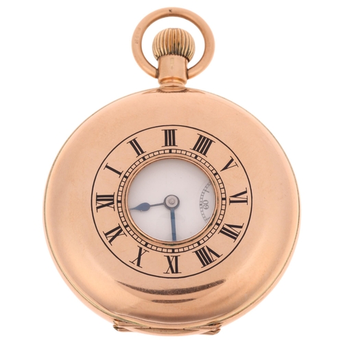 1074 - An early 20th century 9ct rose gold half hunter keyless pocket watch, by Fleurier Watch Co, white en... 