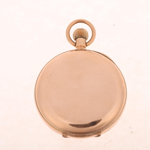 1074 - An early 20th century 9ct rose gold half hunter keyless pocket watch, by Fleurier Watch Co, white en... 