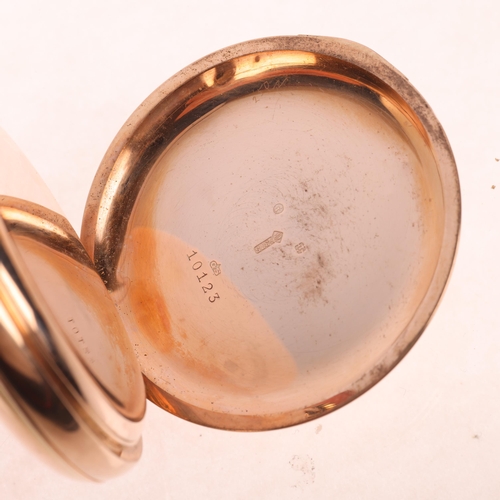 1074 - An early 20th century 9ct rose gold half hunter keyless pocket watch, by Fleurier Watch Co, white en... 